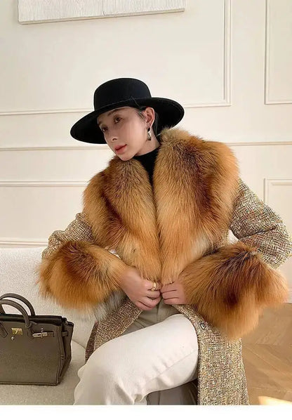 Large Size Winter Real Fur Collar Cuffs Set Neck Warmer Women Fur Shawl Furry Fluffy Fox Fur Scarf Luxury Scarves Coat Decor