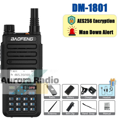 Baofeng DM-1801 DMR Walkie Talkie AES256 Man Down VHF UHF Digital & Analogy Dual Time Slot Roaming Recording 1024 Channel Radio