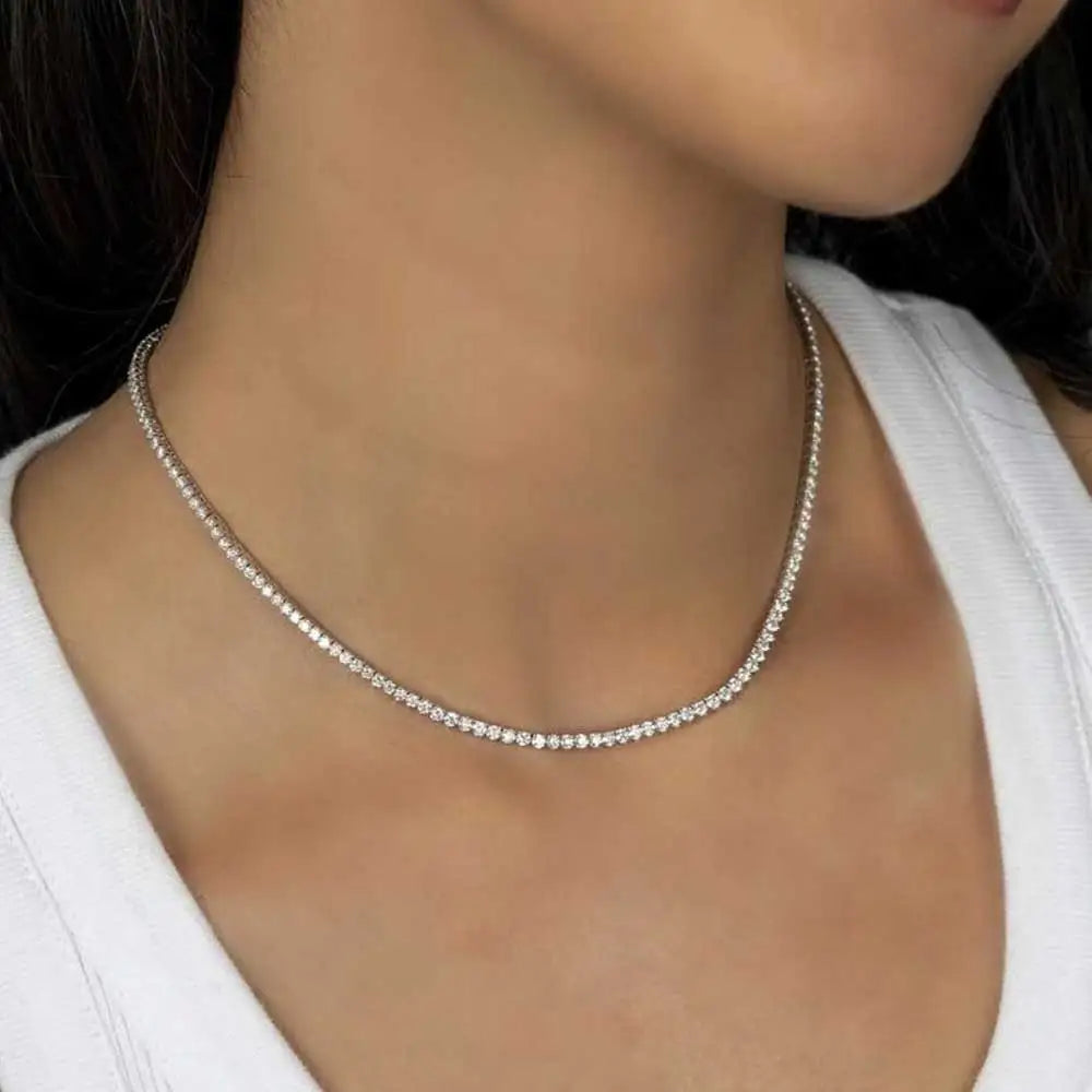 Luxur Jewelry 925 VVS 2/3/4/5MM Width Moissanite Tennis Necklace Pass Diamond Test Bling Iced Sterling Silver Chain with Gra
