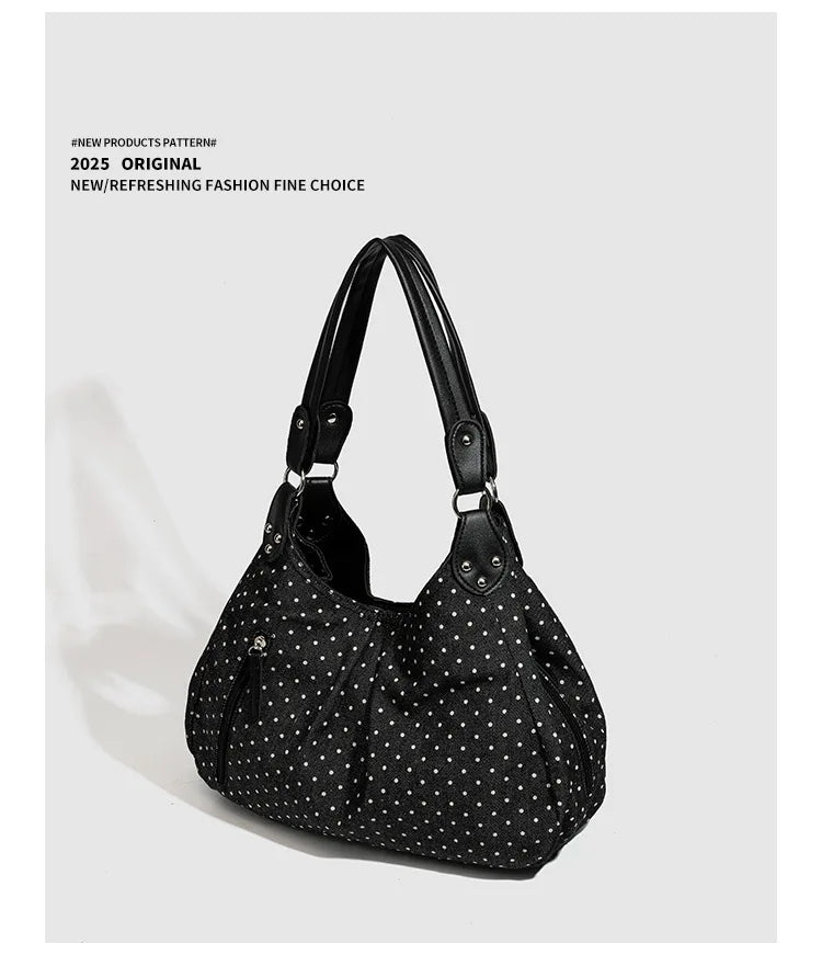 Fashionable Vintage Messenger Bags New Polka Dot Handbag Korean-style Large-capacity Tote Bags Versatile Comfortable Casual Bags