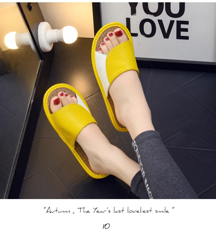 NewLight Luxury Genuine Leather Sheepskin Women's Slippers PVC Rubber Sole Non-Slip Summer Shoes Comfortable Soft Couple Sandals