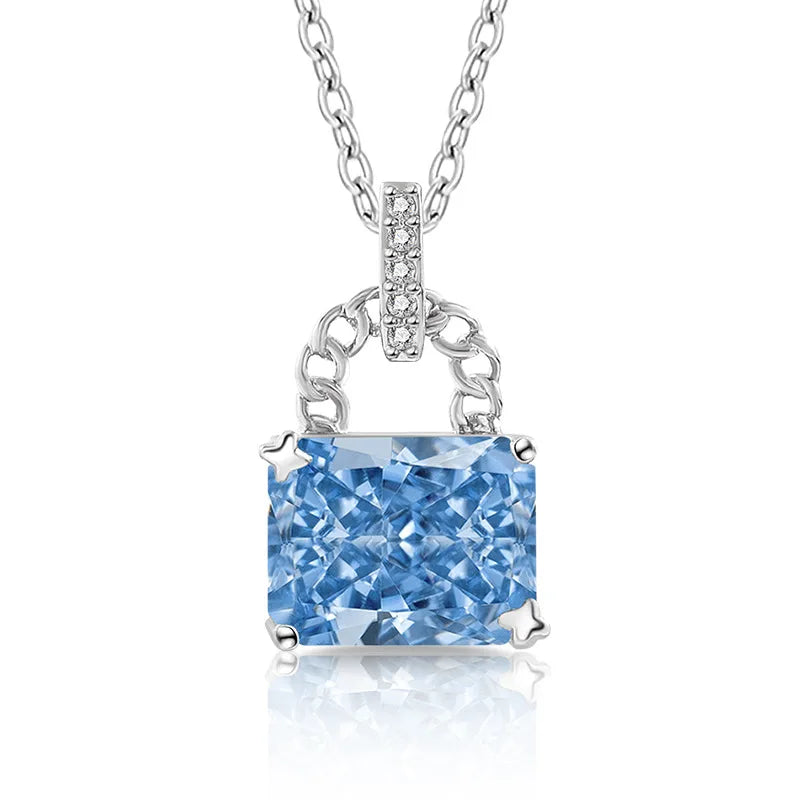 925 Sterling Silver Elegant Fashion High Carbon Diamond Ice Flower Cut Small Lock Pendant Necklace Daily Versatile