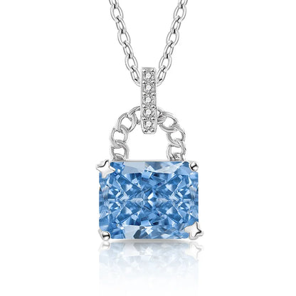 925 Sterling Silver Elegant Fashion High Carbon Diamond Ice Flower Cut Small Lock Pendant Necklace Daily Versatile
