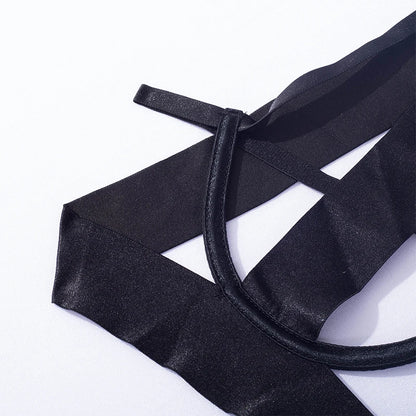See Through Black Porn Bandage Hot Sensual Body Sexy Lingerie Bodysuit Women Halter Hollow Out Open Bra Thong Exotic Clothing