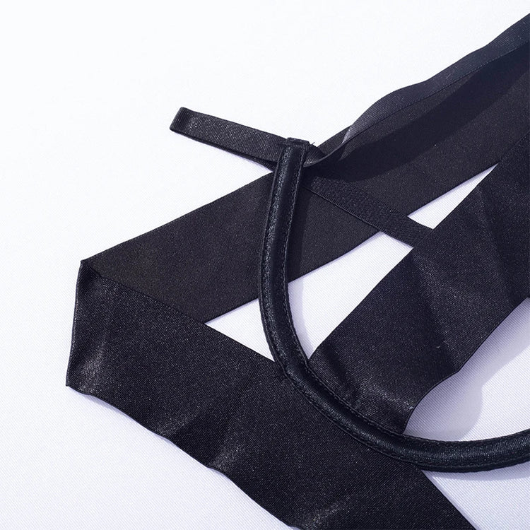 See Through Black Porn Bandage Hot Sensual Body Sexy Lingerie Bodysuit Women Halter Hollow Out Open Bra Thong Exotic Clothing