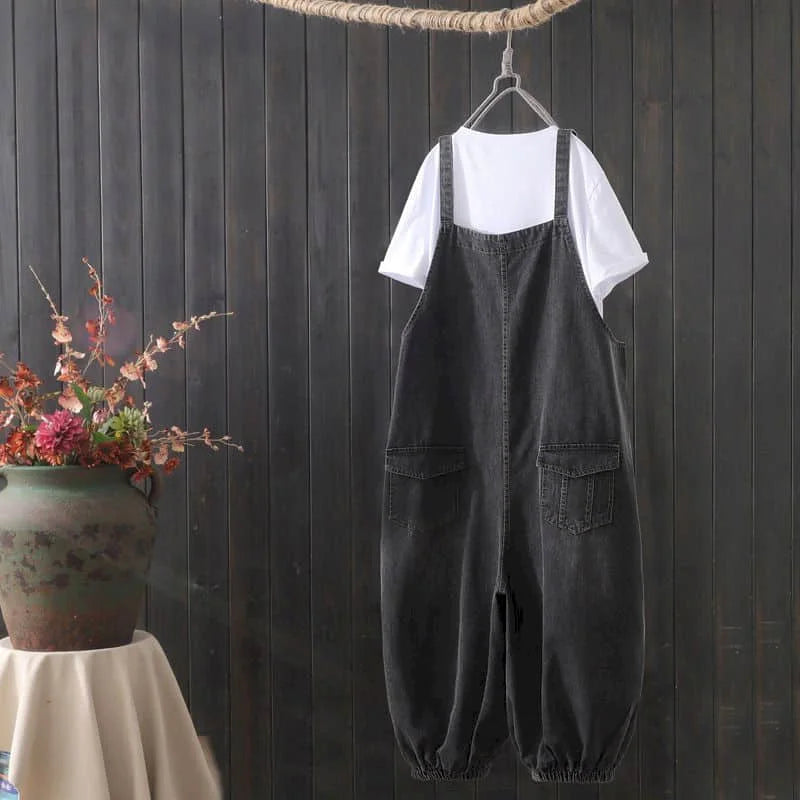 Denim Jumpsuits for Women Oversized Playsuit Denim Pants Loose High Waist Trousers Overalls for Women Clothes One-pieces XT1586