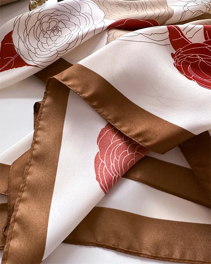 90cm Floral Print Silk Square Scarf Women Luxury Brand Satin Shawls Neckerchief Wrap Scarves Bandana Hair Hjiab Bohemian Style