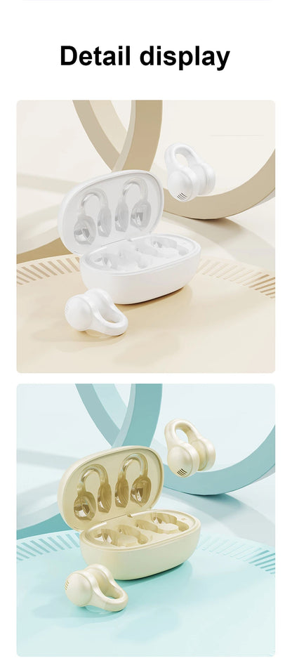 New Bluetooth Earphones Mirror-Style Digital Display Soft Silicone Ear Clip Wireless Headphone HD Noise Reduction Sports Headset