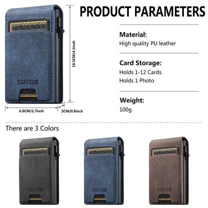 Push-out Card High quality PU leather Card Holder Wallet Holder Large Capacity Can Hold 1-12 Cards 1 Photo Black/Brown/Blue