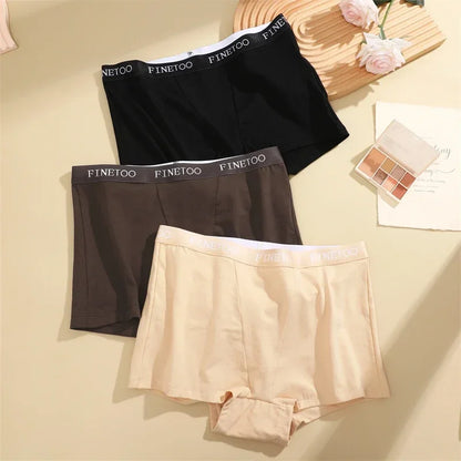 3Pcs Women's Cotton Boxers Panties Seamless Sports Underwear Female Solid Color Briefs Lingerie Intimate Underpant Finetoo S-XXL