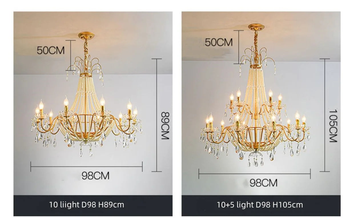 French Candle E14 Led Chandelier Villa Stairs Pearl Crystal Led Pendant Lights Hotel Art Decor Suspend Light Led Luminarias
