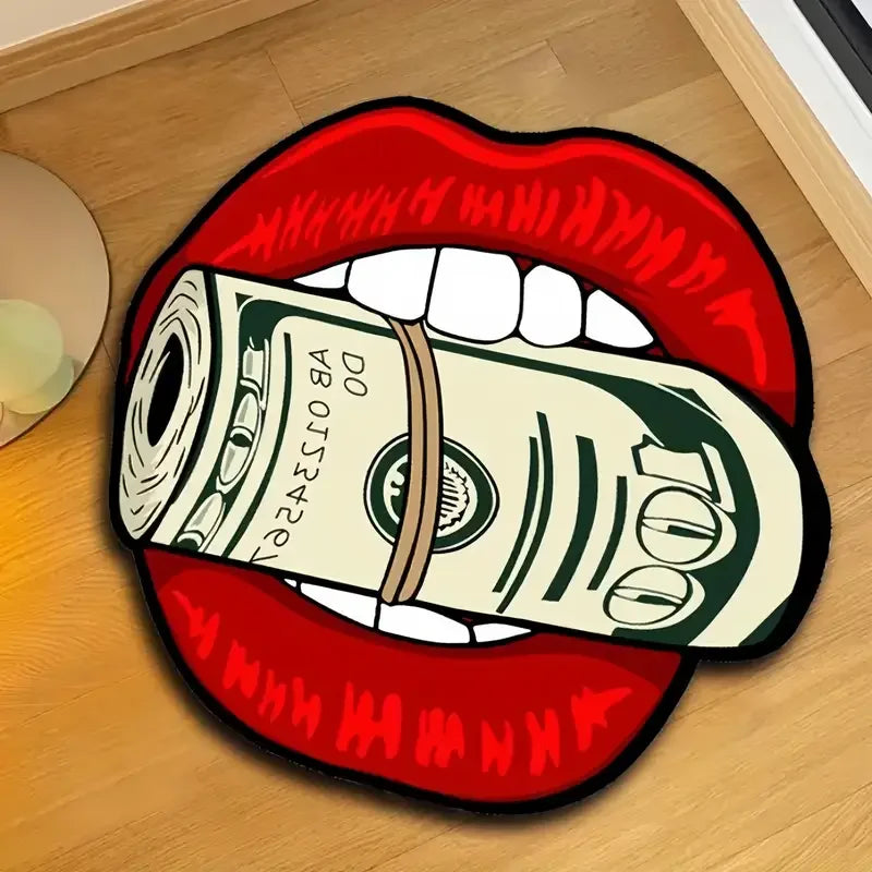 VIKAMA Flame Red Lips Banknote Rug, Soft And Machine-Washable Home Decor, Indoor Entrance Doormat, Bedroom Decorative Floor Mat