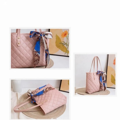 Trendy Large Capacity Embroidery Bag with Scarf Tote Bag Shoulder Bags PU Bucket Bag For Women