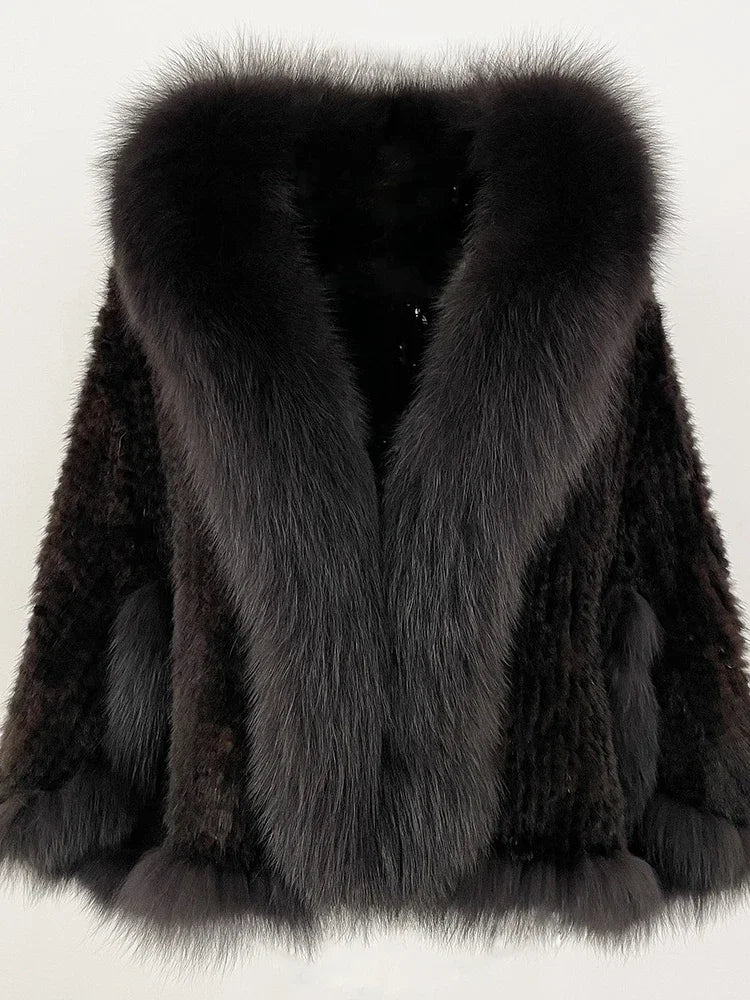 OFTBUY Autumn Winter Shawl Fashion Knitted Genuine Mink Fur Jacket Real Mink Fur Coat Women Cape Scarf Natural Fox Fur Cloak