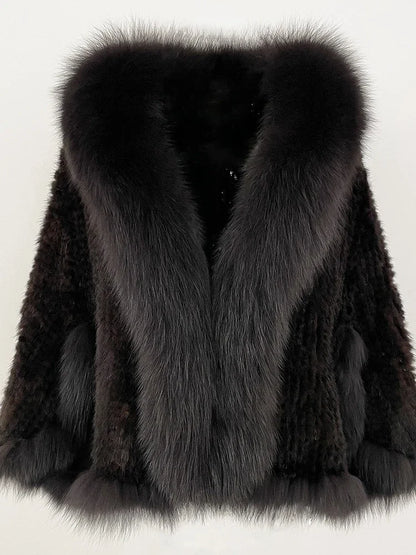 OFTBUY Autumn Winter Shawl Fashion Knitted Genuine Mink Fur Jacket Real Mink Fur Coat Women Cape Scarf Natural Fox Fur Cloak