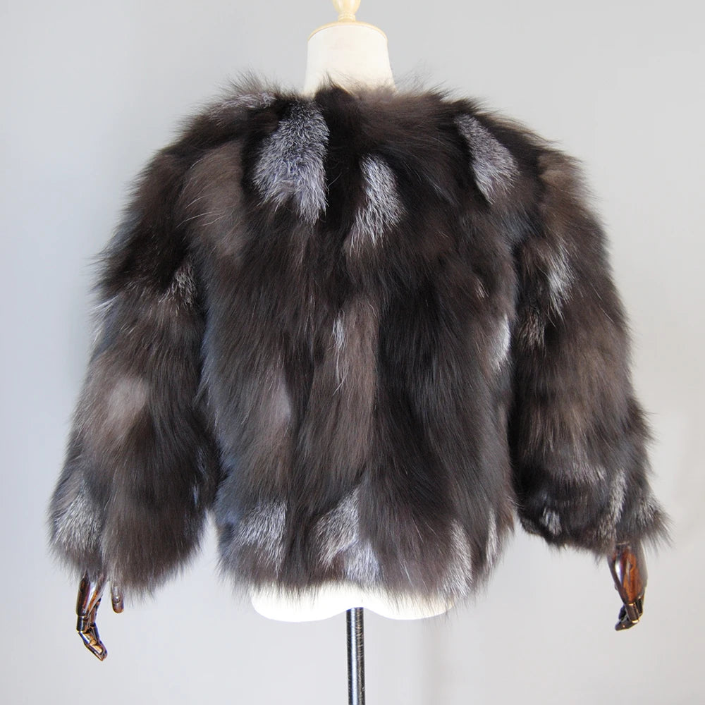 Hot Sale Brand Fashion Real Fur Coat Short Style Women Winter Real Silver Fox Fur Coats Ladies Warm 100% Natural Fox Fur Jacket