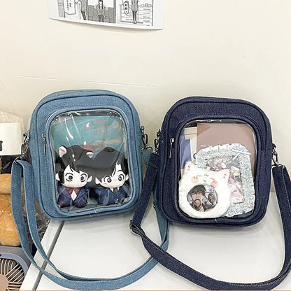 New Denim Ulzzang Ita Bags Female Transparent Badge Doll Show Crossbody Shoulder Bag Individuality Designer 2 Sides Bolso Mujer