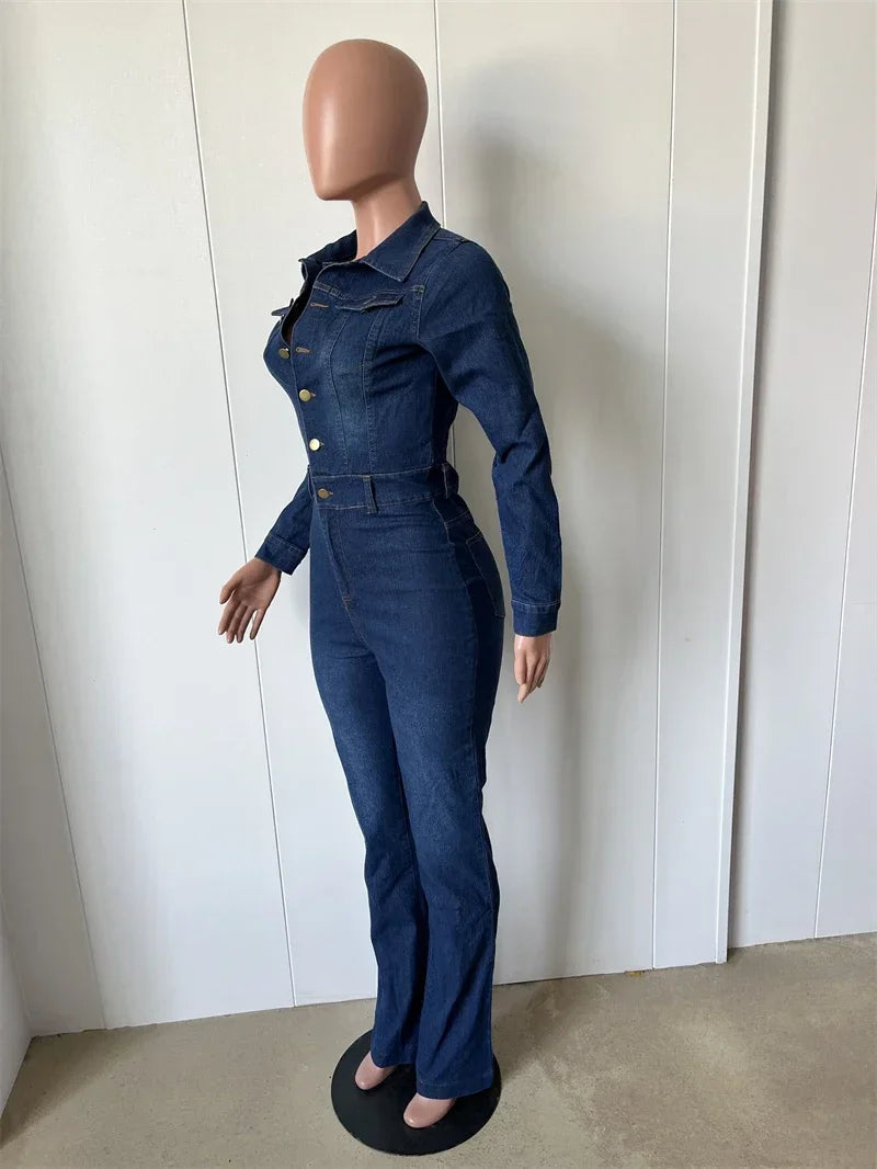 Streetwear Jeans Jumpsuits Autumn Clothes Women 2024 Full Sleeve Flare Pants Denim  Rompers Playsuits One Pieces Overalls Outfit