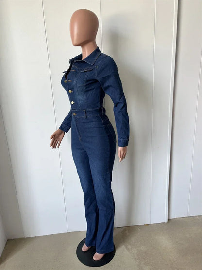 Streetwear Jeans Jumpsuits Autumn Clothes Women 2024 Full Sleeve Flare Pants Denim  Rompers Playsuits One Pieces Overalls Outfit
