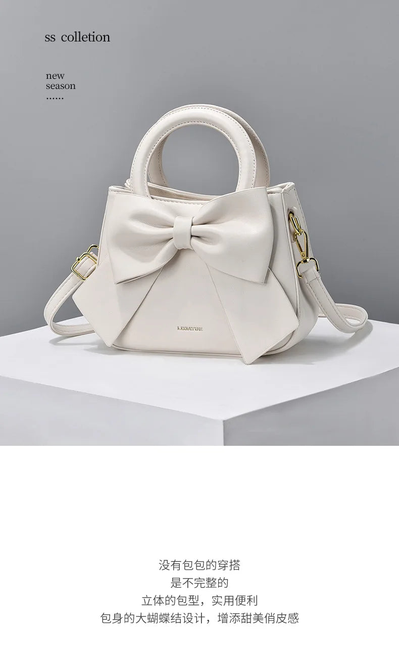 New Fashion Casual Handbags for Women Cute Bow Black White Blue PU Handbags Trendy Daily Shoulder Underarm Bags Bolsa Feminina