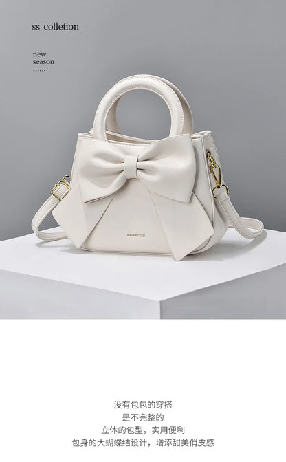 New Fashion Casual Handbags for Women Cute Bow Black White Blue PU Handbags Trendy Daily Shoulder Underarm Bags Bolsa Feminina