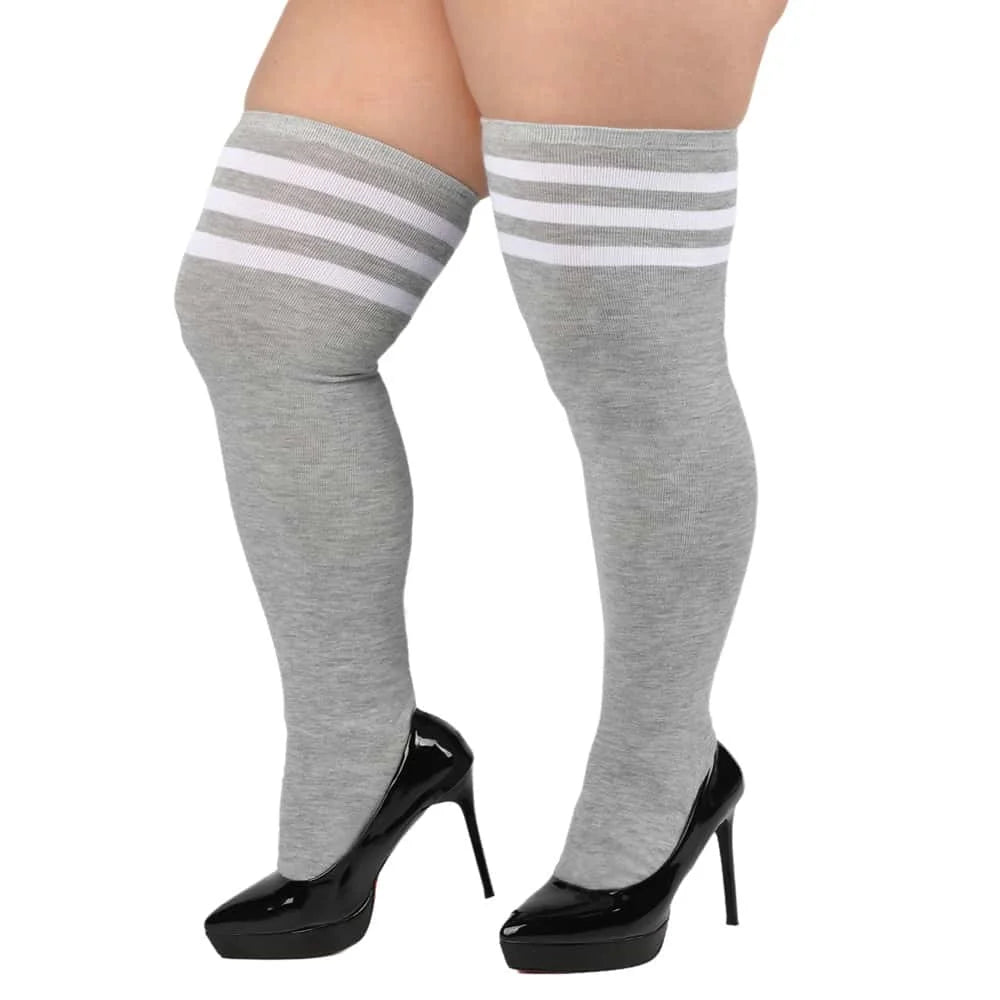 Oversize Thigh High Black White Striped Over Knee Long Socks Autumn Winter Thick Stockings Leg Warmers for Woman Plus Size 3XXXL
