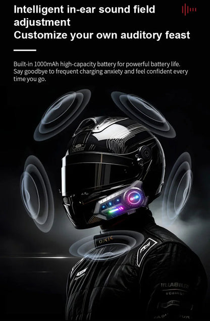 X3 Pro Motorcycle Helmet Bluetooth Headset 2-Riders Intercom 1000M BT6.0 IPX6 Waterproof Voice Assistant NoiseReduction FM Radio