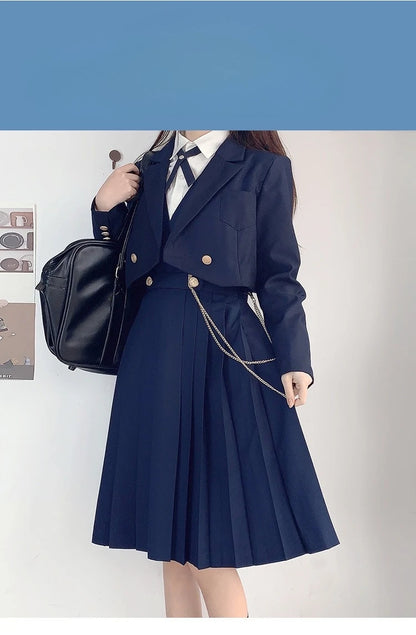 Versatile and Cute School Uniform Skirt JK Uniform Basic Spring Genuine Long Dress Japanese-style Pleated College Style Suit