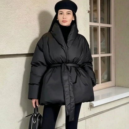 2026 Women Winter Jackets Coat with Belt Fashion Slim Warm Thicken Stand Collar Parkas Coat Female Outwear Top Parkas Jacket