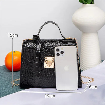 Chic Crocodile Small Tote Bag Ladies Handbag Vintage Square Bag Stylish Chain Shoulder Crossbody Bags Daily Use Phone Coin Purse