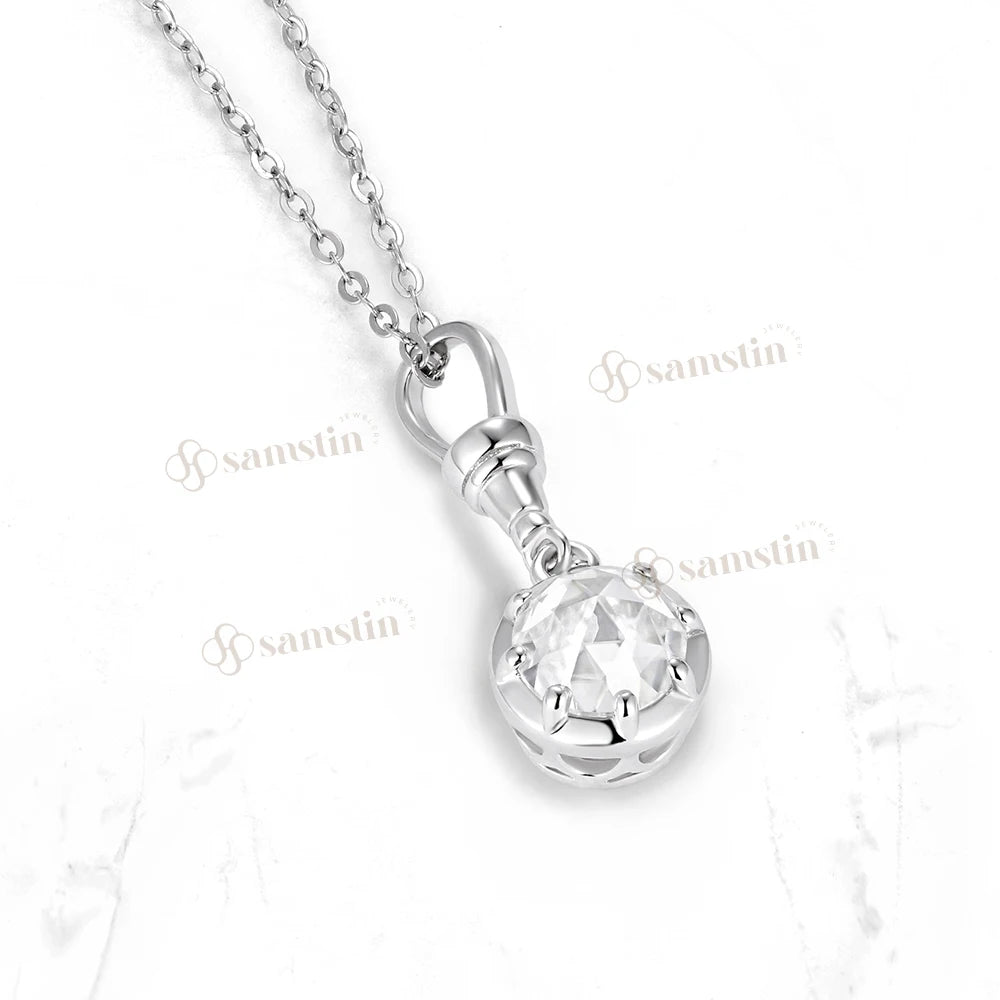 Samstin 1CT Rose Cut Moissanite Custom Necklace for Women Solid 14K 10K White Gold Engagement Necklace for Christmas Gifts Party