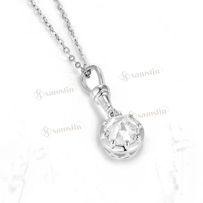 Samstin 1CT Rose Cut Moissanite Custom Necklace for Women Solid 14K 10K White Gold Engagement Necklace for Christmas Gifts Party