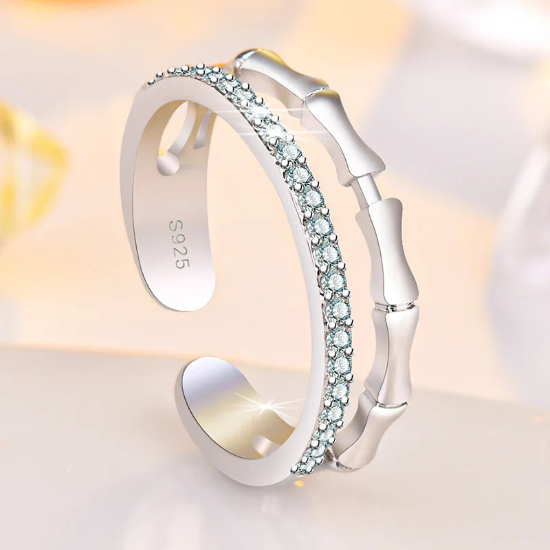 Original 925 Sterling Silver Ring High Quality Adjustable Opening AAA Zircon For Women Wedding Fine Fashion Jewelry Gift