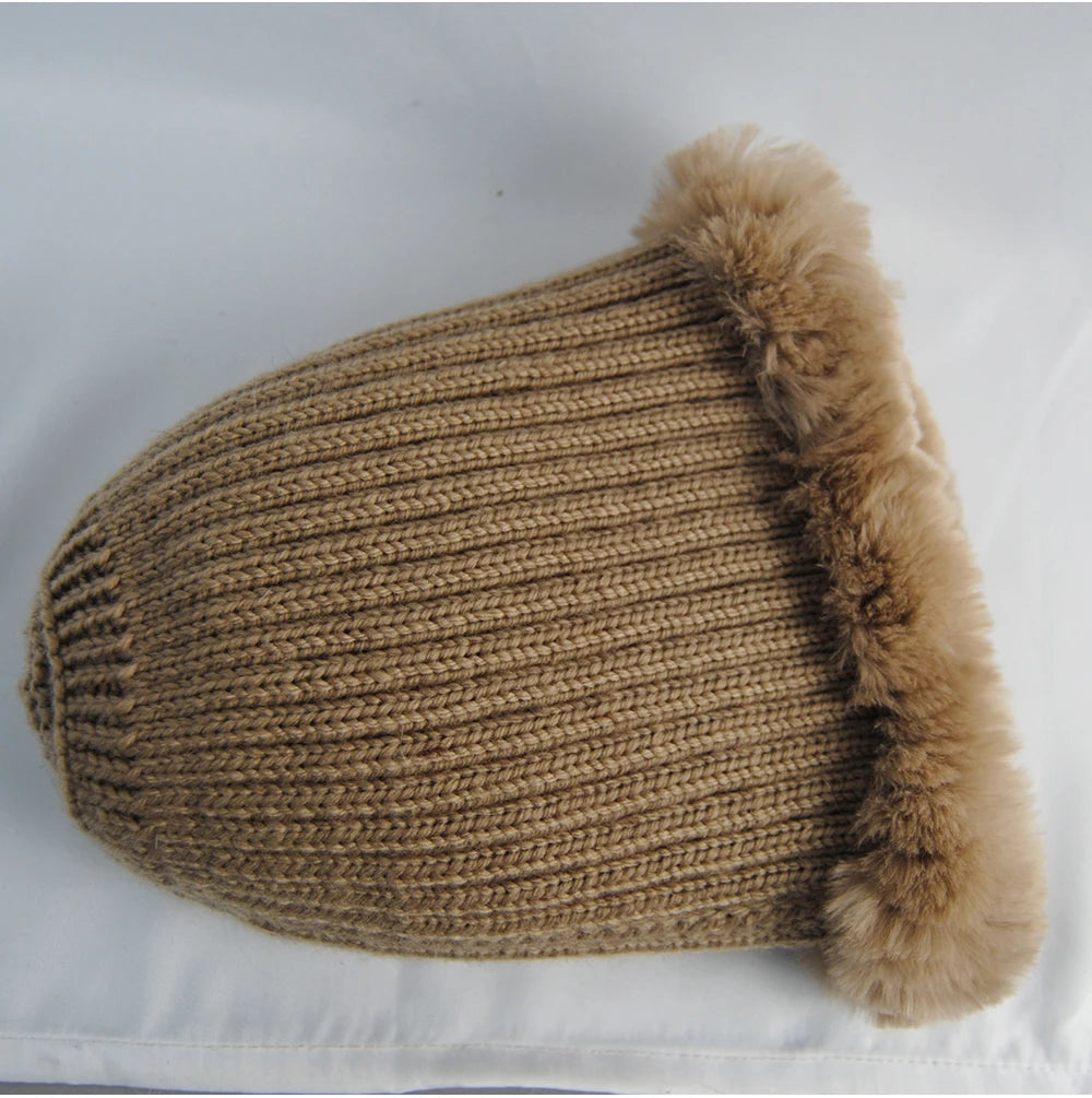 New Winter Lady Brand Hand Make Real Genuine Fox Fur Hat Scarf Girls Natural Real Rex Rabbit Fur Ring Cap Real Fur Scarves Hats