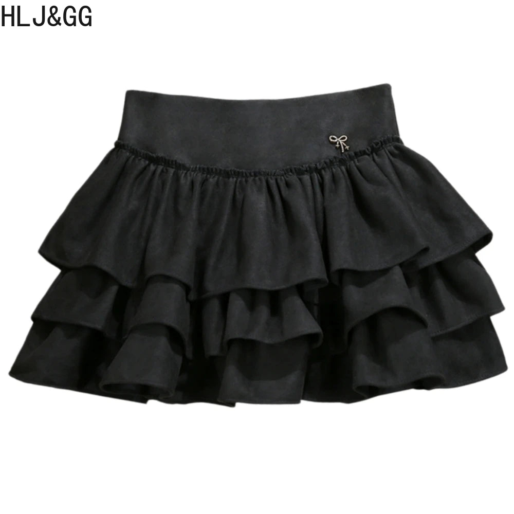 HLJ&GG Sexy Lace Splicing Corset Two Piece Sets Women Off Shoulder Sleevleess Top And Ruffle Mini Skirts Outfits Y2K Streetwear