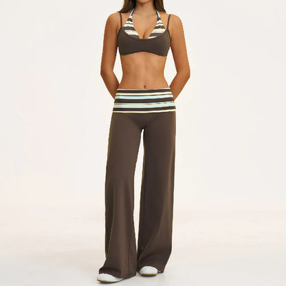 2PCS Stripes Fitness Suit Women's Tracksuits Polka Dot High Waist Workout Capri Pants Sports Set Female Yoga Sports Clothes