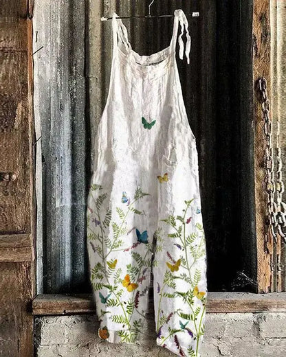 Vintage Style Jumpsuit Women Casual Floral Rompers Loose Boho Casual Jumpsuits Sleeveless Print Strappy Jumpsuit 2024 New