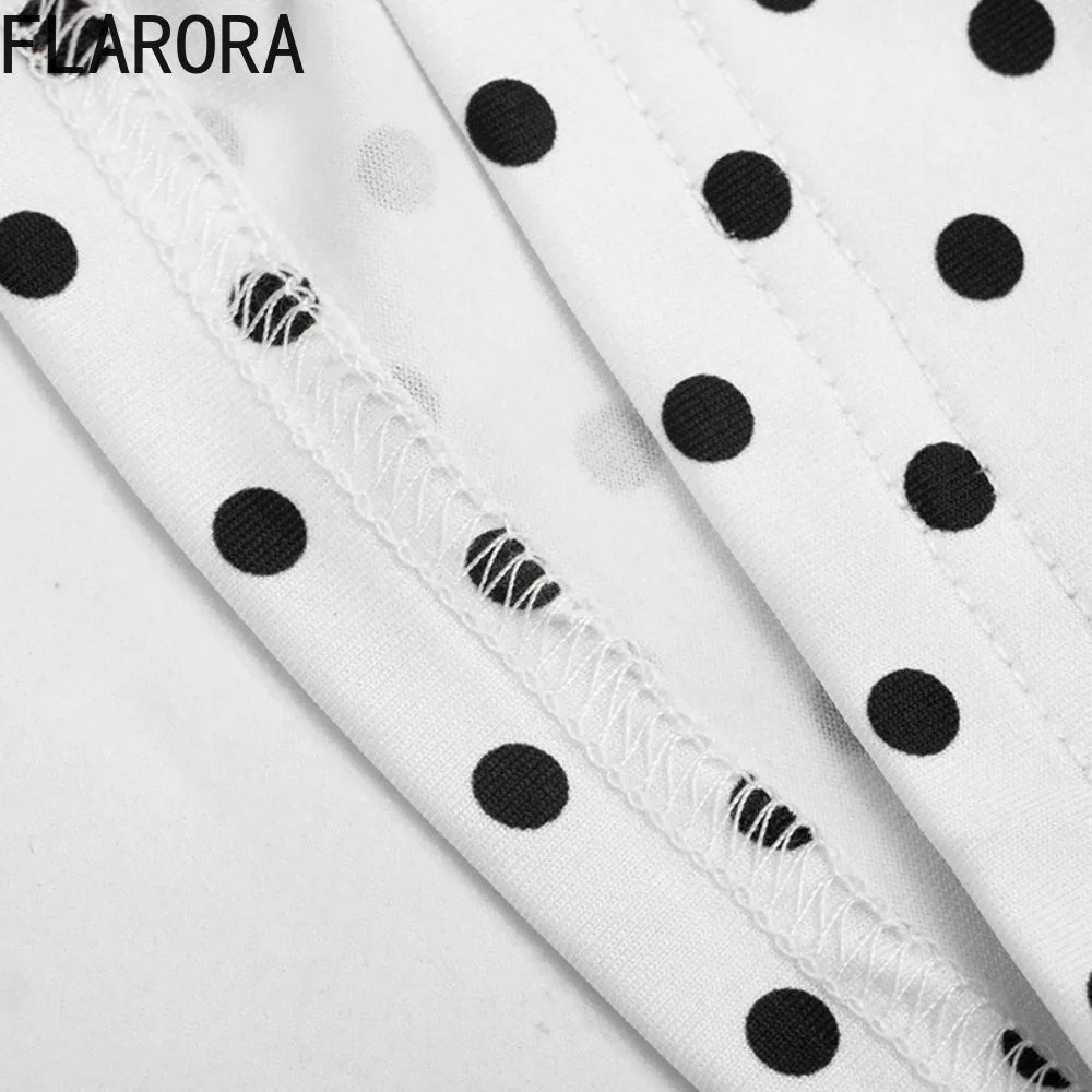 FLARORA Trend Color Blocking Rompers Woman Polka Dot Print Halter Bandage Backless Peach Hip Playsuits Sexy Midnight Streetwear
