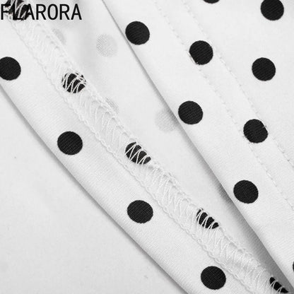 FLARORA Trend Color Blocking Rompers Woman Polka Dot Print Halter Bandage Backless Peach Hip Playsuits Sexy Midnight Streetwear
