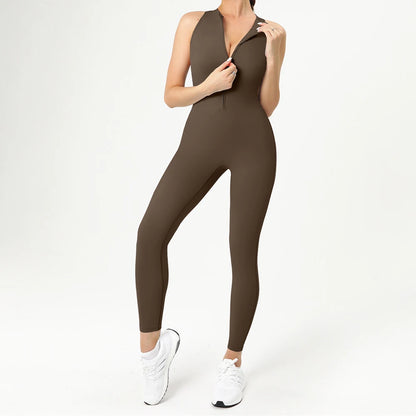 Sport Jumpsuits Women Zipper Fitness Overalls Sexy Backless Gym Bodysuits Scrunch One Piece Suit Workout Clothes Tracksuits