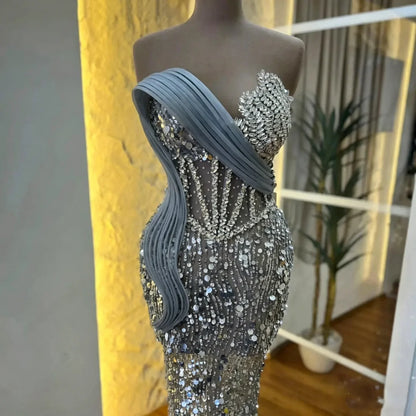 Glamorous Sequins Evening Dresses Sleeveless Floor Length Mermaid Prom Gowns Crystals Vestidos De Noche Customized