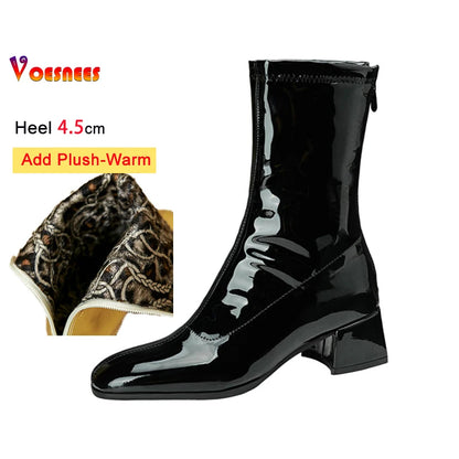 Black Thick Heel Short Boots For Women 4.5CM Fashion Back Zipper Autumn Winter Woman Shoes Square Toe Leisure Daily Ankle Boots