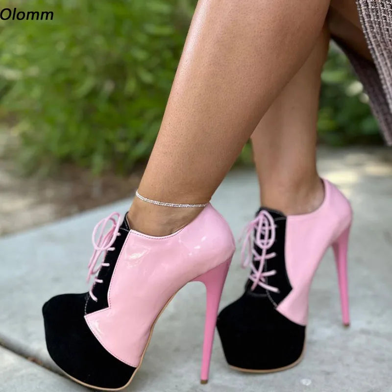 Olomm Handmade Women Pumps Sexy Stiletto Heels Round Toe Pretty Pink Party Shoes Ladies US Plus Size 5-20