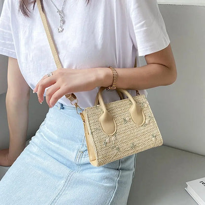 Fashion Women Summer Straw Bag Girls Shoulder Bags Casual Handbag Solid Color Crossbody Bags