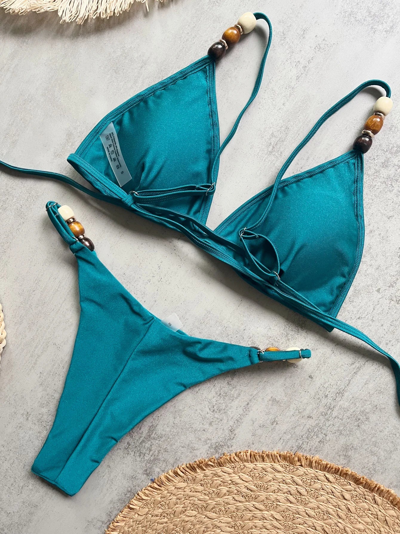 Sexy Brown Bikini Set 2026 Women Pearls Strap Hole Out Push Up Bra Thong Swimsuit Brazilian Beach Bathing Suit Micro Swimwear