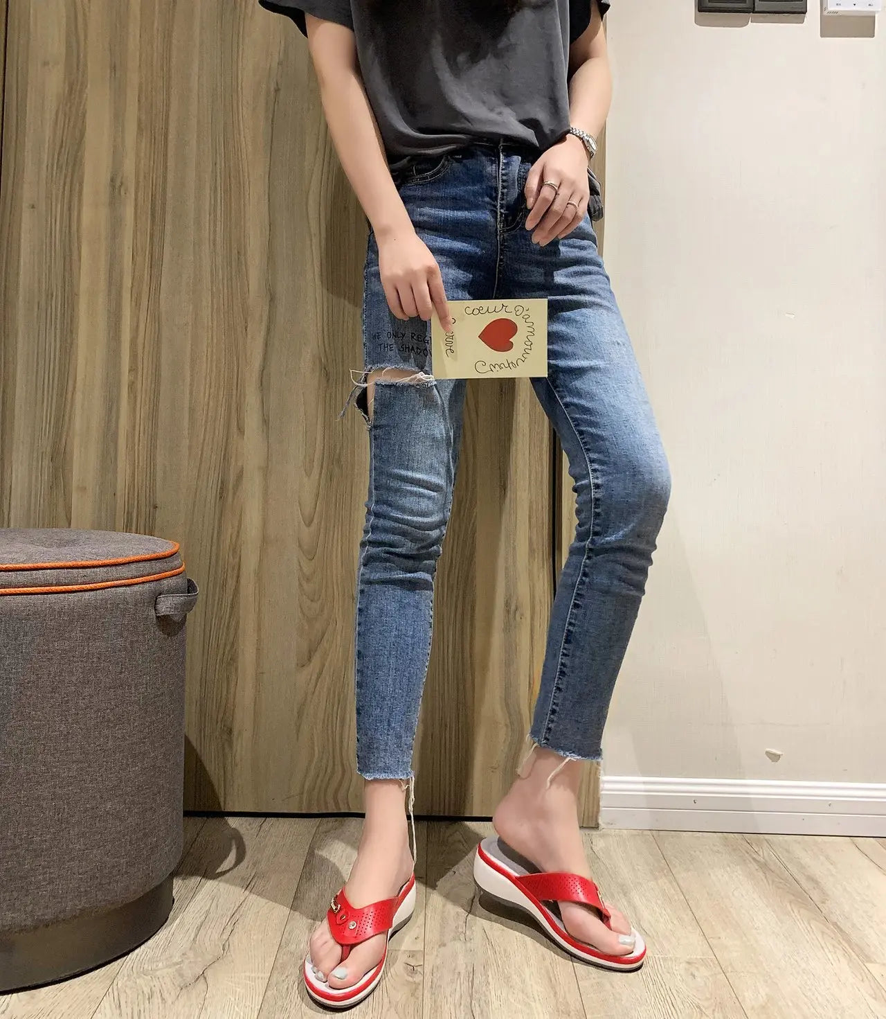 Sandals for Women Flip Flops Metal Button Slides Slipper Beach Dance Non-slip Casual Wedge Shoes Female Summer Slippers Sandals