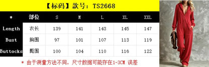 Autumn New Fashion Hooded Zipper Women's Jumpsuit Casual Loose Jumpsuit Straight Pants Pocket Rompers Lazy Female Home Wear 2026