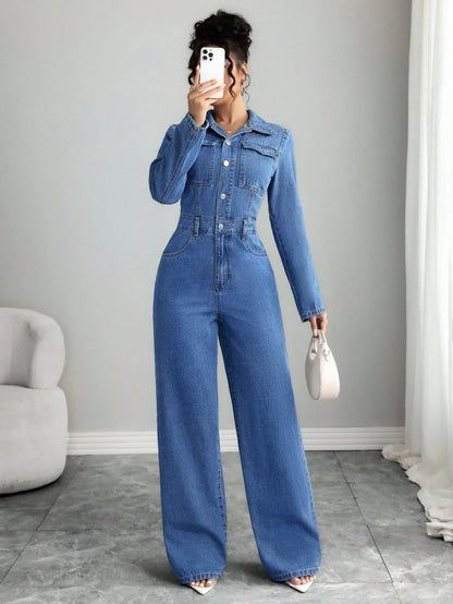 Jumpsuits Women Denim One Piece Full Sleeve Overalls Long Pants High Waist Rompers Y2k Streetwear Jumpsuit Work 2026 Autumn