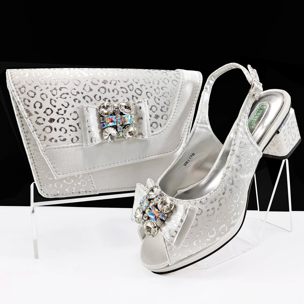 Doershow Italian green Shoes And Bag Sets For Evening Party With Stones Italian Leather Handbags Match Bags!  1-1