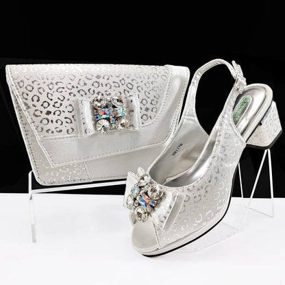 Doershow Italian green Shoes And Bag Sets For Evening Party With Stones Italian Leather Handbags Match Bags!  1-1